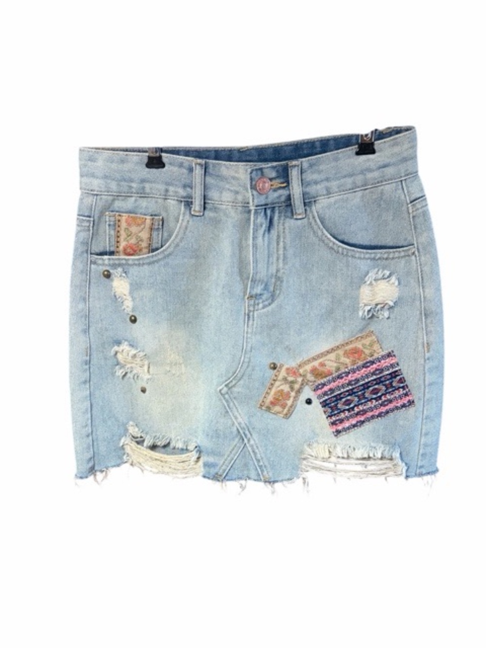 Cider Distressed‎ Patchwork Boho Festival Denim Mini Skirt NWT